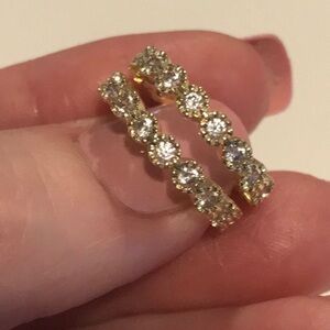2 ETERNITY RINGS STACK SIMULATED DIAMOND COSTUME CZ GOLD TONE NEW